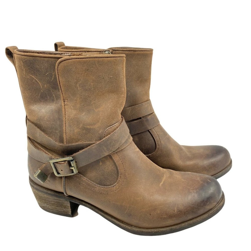 UGG Womens Lorraine 1010204 Brown Leather Side Zip Ankle Booties Size 7.5